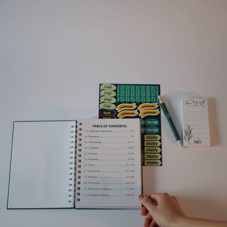 language notebook table of contents